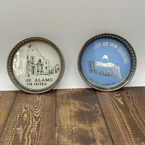 Vintage Metal Travel Coasters 3 inch South Carolina Alamo Virginia Kentucky - Picture 3 of 5